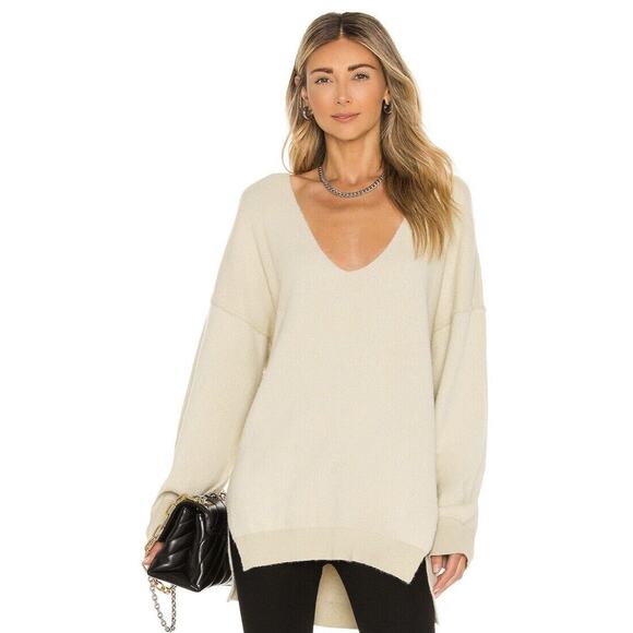Free People Weather Sweater Womens XS Oversize Slouchy Boho V-Neck Cream Knit - Picture 2 of 10